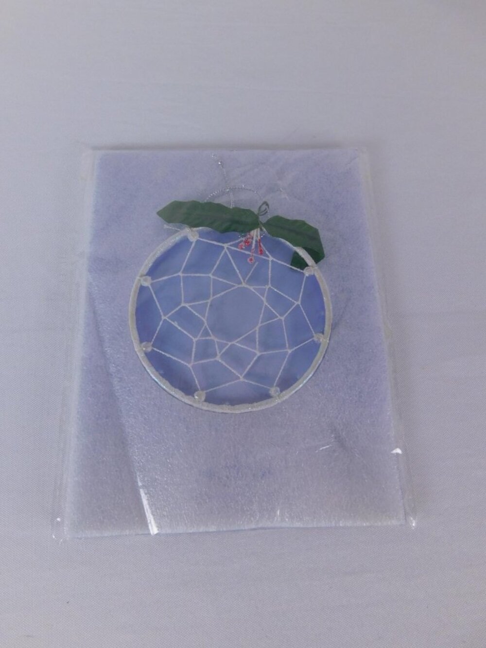 Unmarked Blue Dreamcatcher Christmas Bauble Ornament Holly Berries Tree Decor